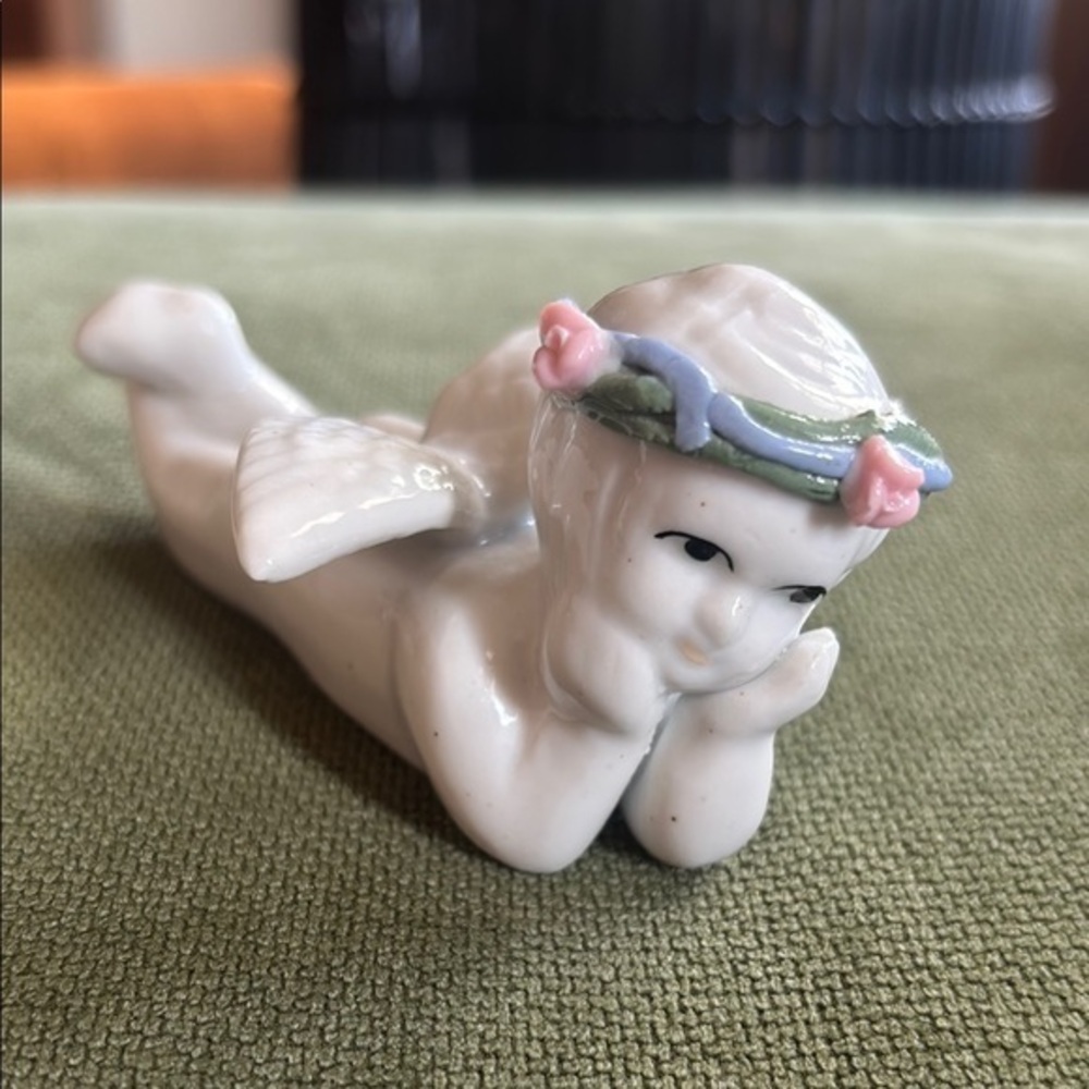 Vintage Porcelain Angel Figurine with Floral Crown